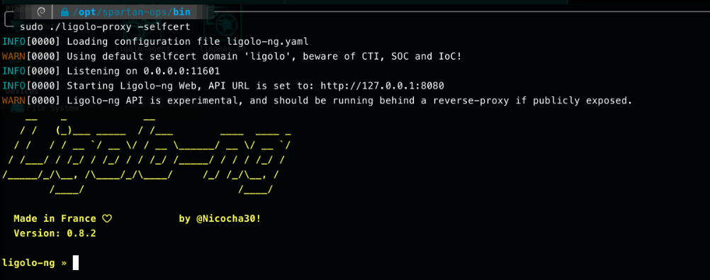 ligolo-proxy starting up and listening for agent connections