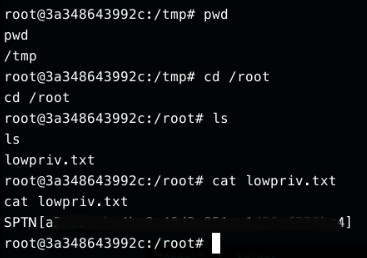 Shell obtained via the Samba exploit, listing /root and reading the lowpriv.txt flag