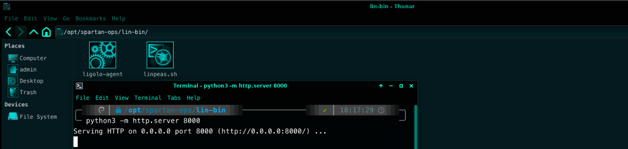 Local Python HTTP server serving linpeas.sh for transfer to the target machine